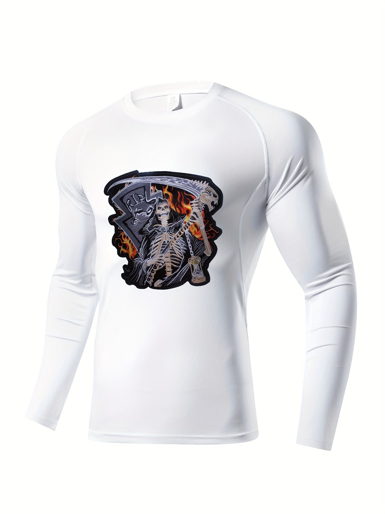Skeleton Motorcycle Compression Shirt Men's Long Sleeve
