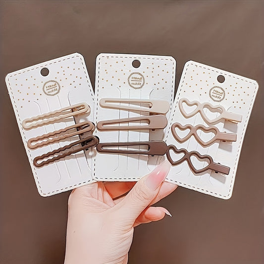 9pcs Geometric Brown Hair Clip Barrette Hair Accessories Women