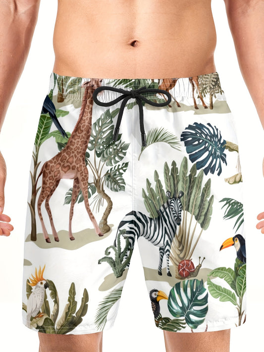 Animal Print Quick Dry Drawstring Men's Swim Trunks