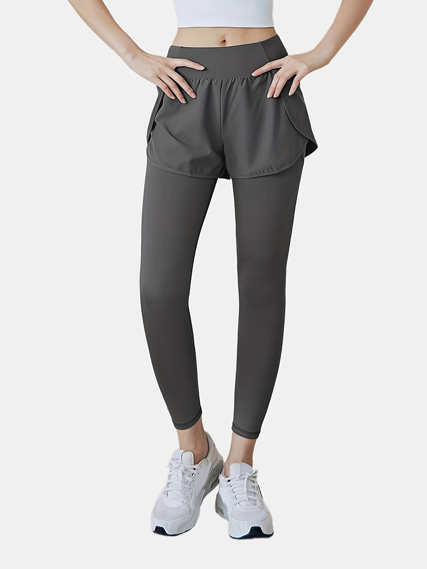 High Waist Yoga Sports Pants with Side Pockets Solid Leggings Skorts