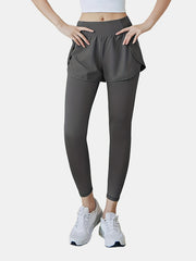 High Waist Yoga Sports Pants with Side Pockets Solid Leggings Skorts