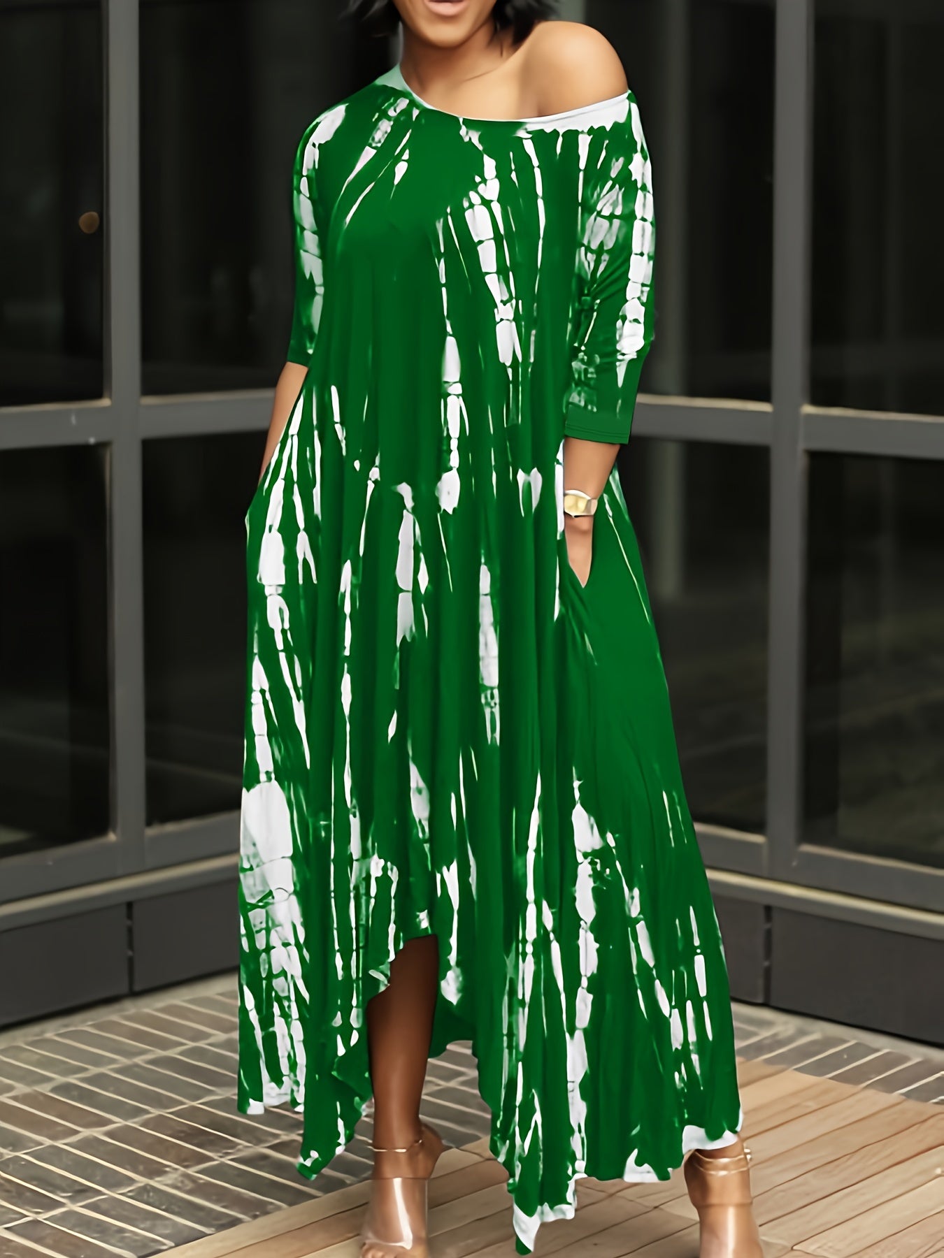  Tie Dye Long Sleeve Maxi Dress Round Neck