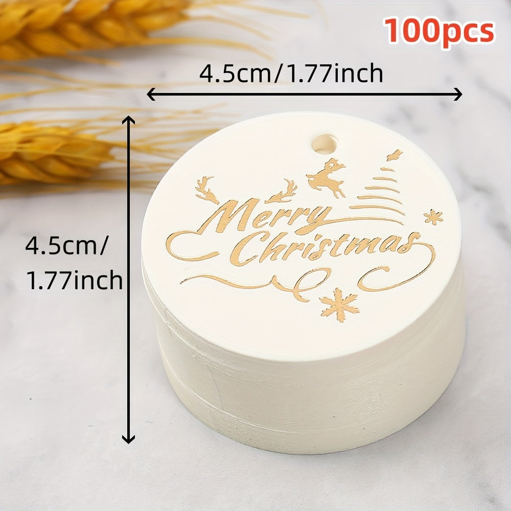 100pcs Round Golden Foil Christmas Gift Tags DIY Holiday