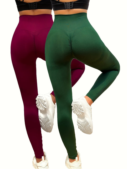 2pcs Yoga Seamless Butt Lifting Leggings High Waist Sports Workout Pants