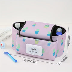 Universal Baby Stroller Storage Bag with Wipes Clip & Reversible Pouch