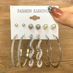Vintage Rhinestone Stud Earrings Set for Women
