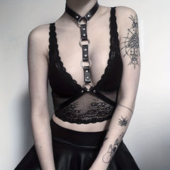 Gothic PU Leather Belt Chest Harness for Women Punk Rivet Body Harness