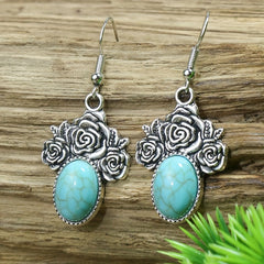 3pcs Turquoise Rose Jewelry Set Boho Style Earrings Necklace