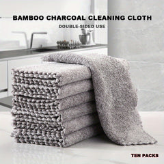 10pcs Bamboo Charcoal Dish Towel Microfiber Absorbent Dishcloth