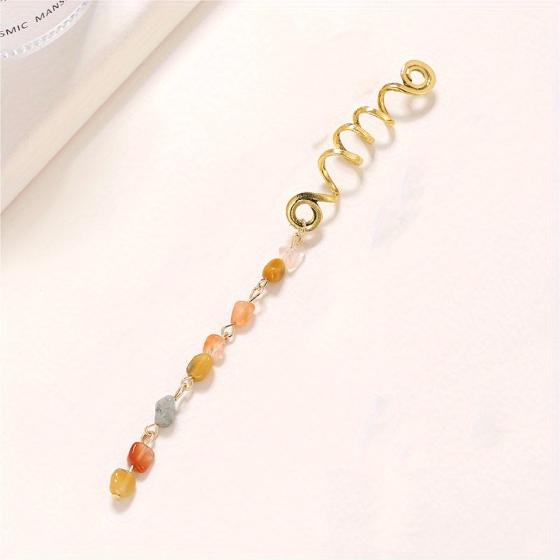 Braided Hair Ring Natural Stone Pendant Hair Buckle Dredlock Vintage Hair Clip