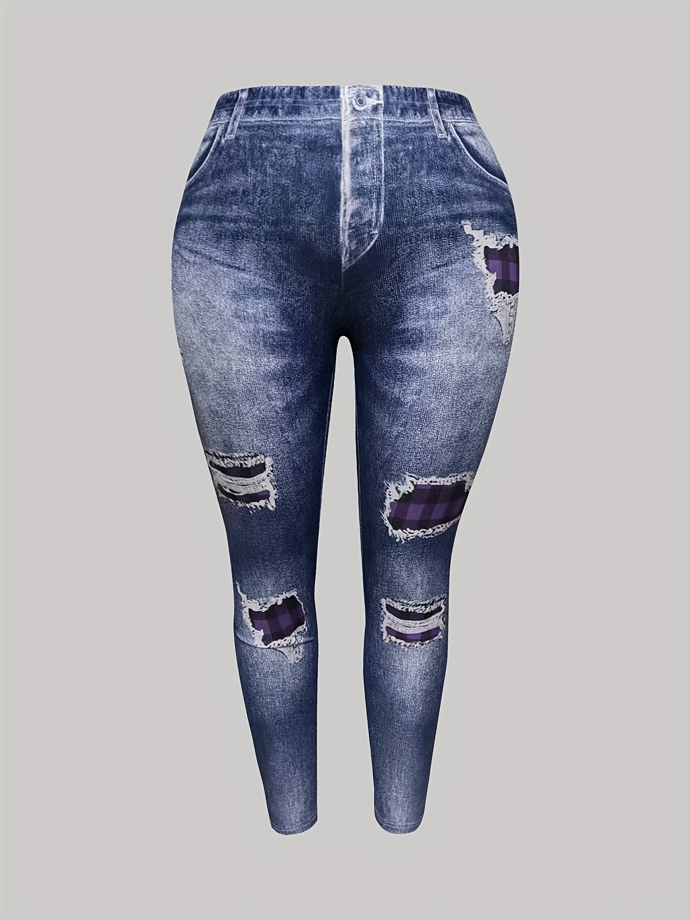 Denim Print Skinny Leggings Long Casual Pants