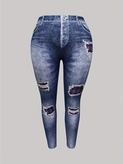 Denim Print Skinny Leggings Long Casual Pants