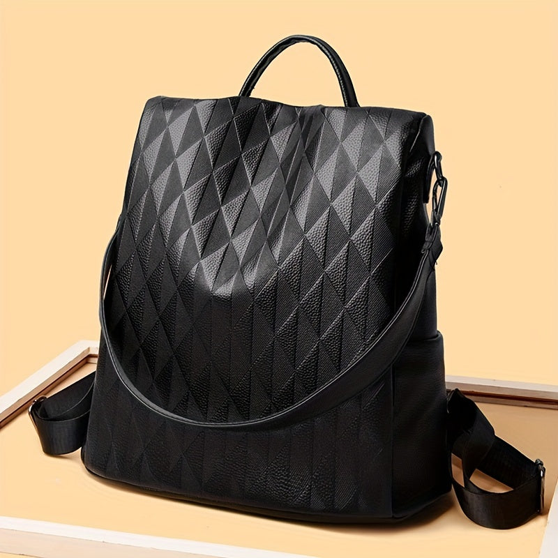 Classic Minimalist Backpack Solid Argyle Pattern Storage Travel Bag