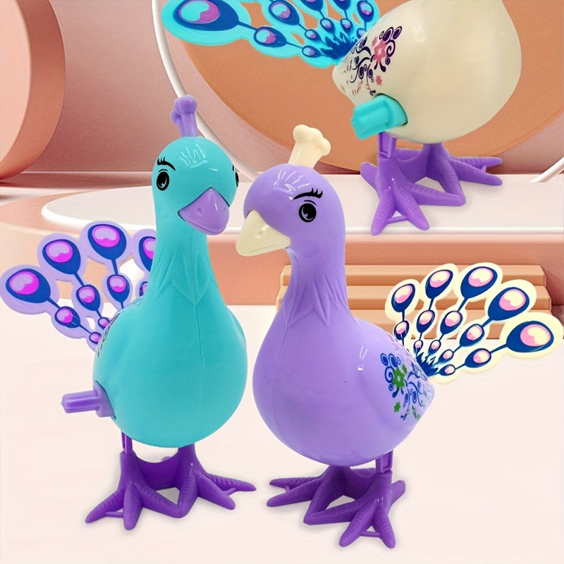 Whimsy Peacock Jumping Toy Wind Up Figurine Festive Play Gift