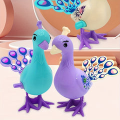 Whimsy Peacock Jumping Toy Wind Up Figurine Festive Play Gift