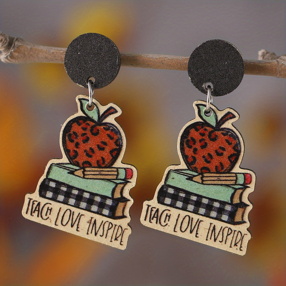 Wooden Book Love Earrings For Librarian Teacher Student