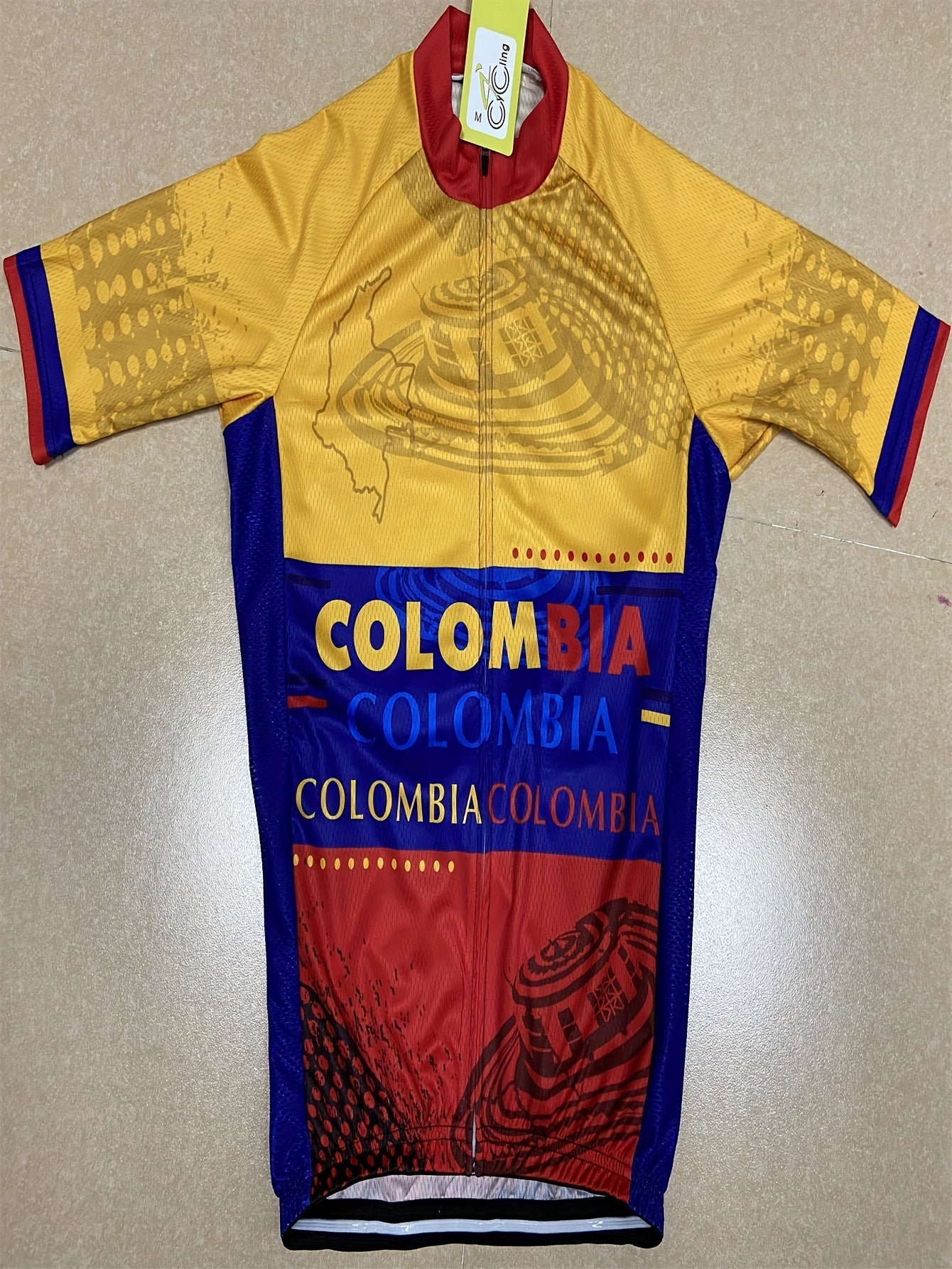Colombian Letter Print Men's Zip Up Cycling Jersey