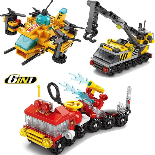 6 in 1 Firefighter Plane Building Blocks Crane Construction Set