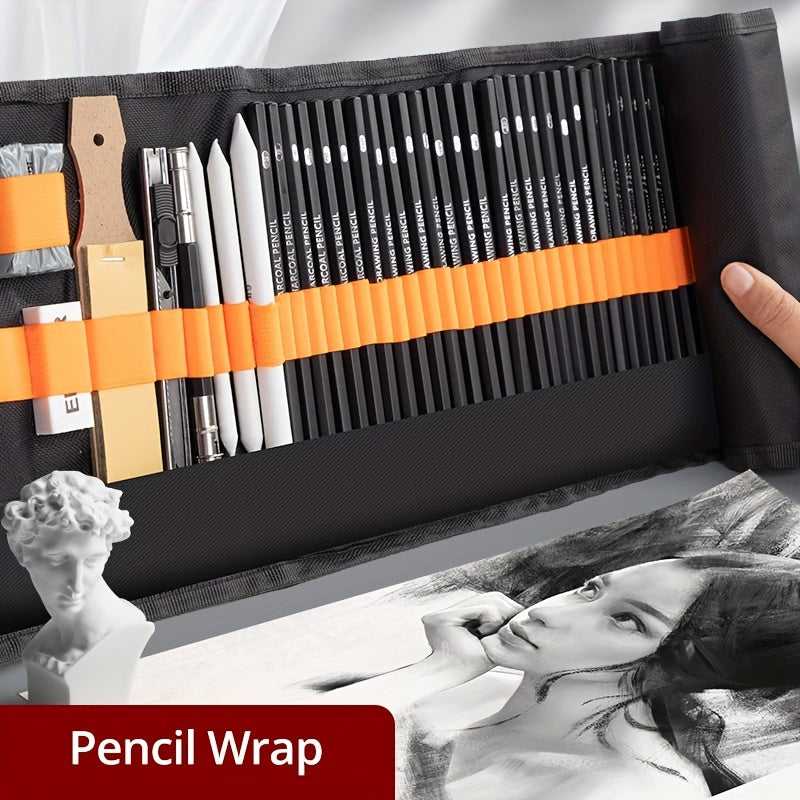 Sketch Pencils Set with Canvas Wrap Bag Drawing Art Supplies