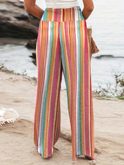  Boho Pants Women's Plus Colorblock Stripe Print Wide Leg Trousers