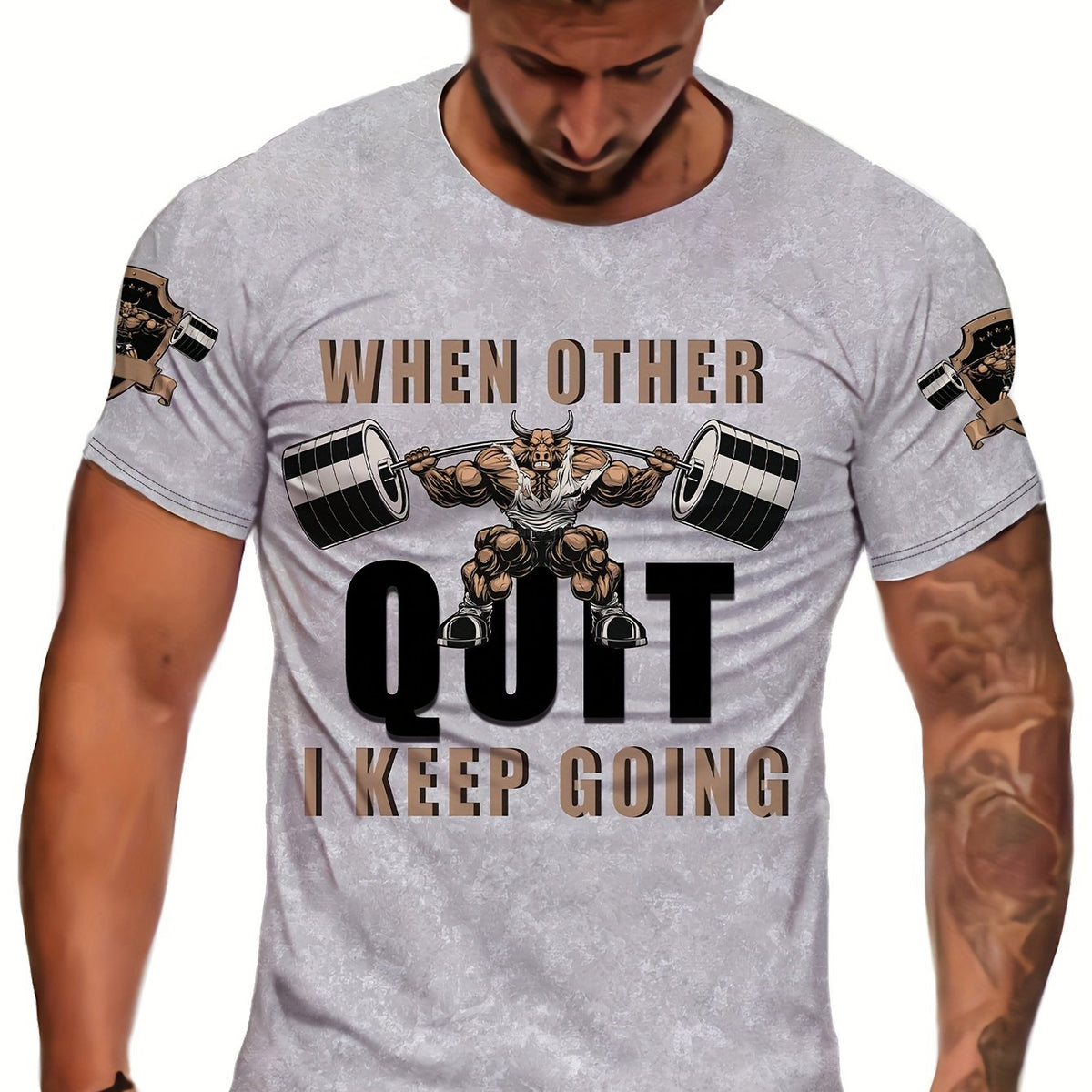 Men's Bull Weightlifting Print Sports T-Shirt for Summer