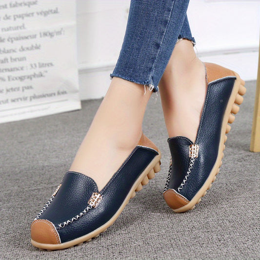 Women's Solid Flat Loafers Soft Sole Slip On Anti skid Walking Shoes