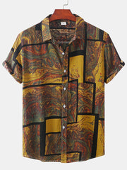 Casual Beach Style Square Graphic Cotton T-Shirt for Summer