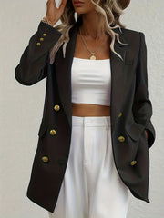 Solid Button Front Blazer Lapel Long Sleeve Blazer For Office & Work