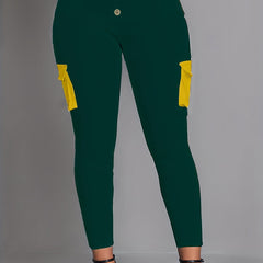  Colorblock Button High Rise Cargo Leggings