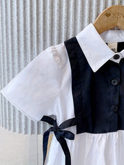 Girls' Colorblock Lace Up Collared Shirt Dress