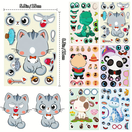 6pcs Animal Puzzle Stickers Educational DIY Face Changing Stickers