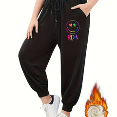  Ombre Smiling Face & Letter Graphic Fleece Lined Joggers