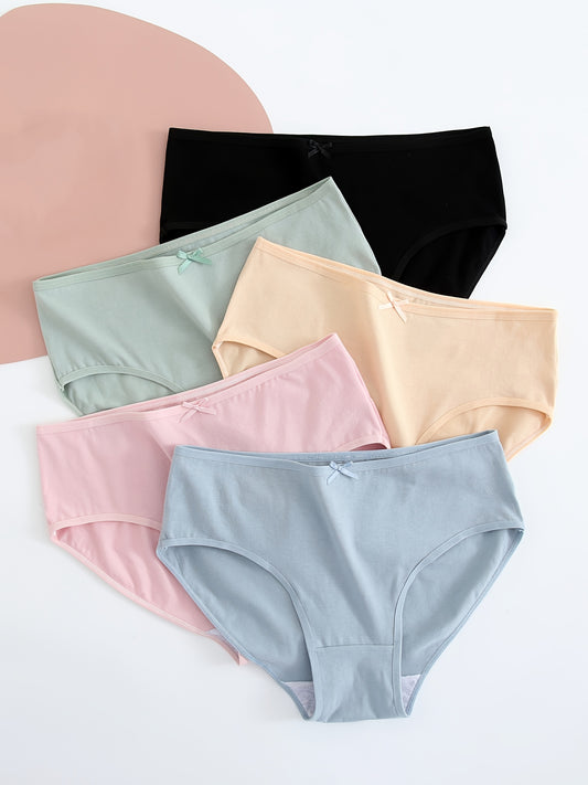 5 Pack Plus Size Casual Panties Set Women's Plus Comfort Solid Medium Stretch