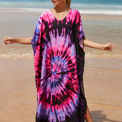  Tie Dye Bat Sleeve V Neck Cover Up Dress