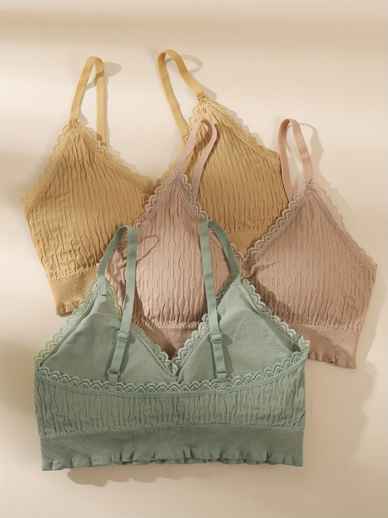 3pcs Lace Wireless Bras Comfy & Breathable Bra Women's Lingerie