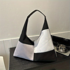 Colorblock Hobo Bag Large Capacity Canvas Shoulder Bag Women's Casual Handbag