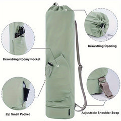 Sports Yoga Mat Storage Bag With Water Bottle Pocket & Bottom Bag