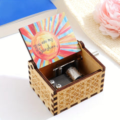 Hand Cranked Wooden Music Box Classic Ornament for DIY Arts and Crafts Gift