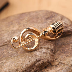 European American Retro Microphone Brooch Classic Note Microphone Jewelry