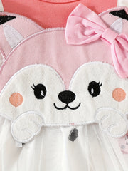 2pcs Baby Girls Fox Graphic Long Sleeve Dress & Headband Bundle