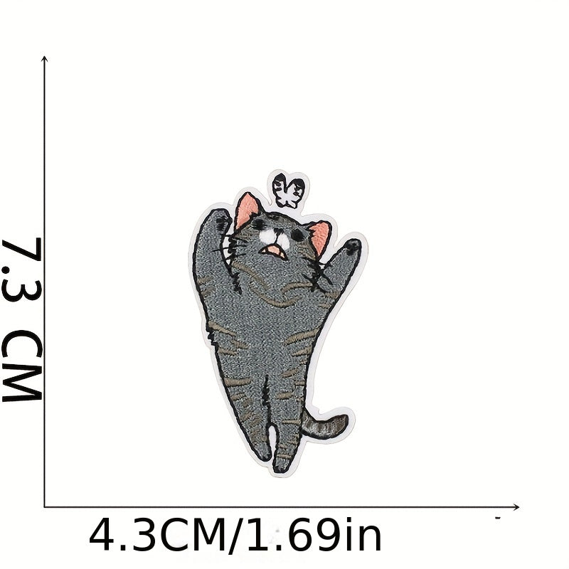 8pcs Little Lazy Cat Iron On Patches Embroidered Applique Repair Patch