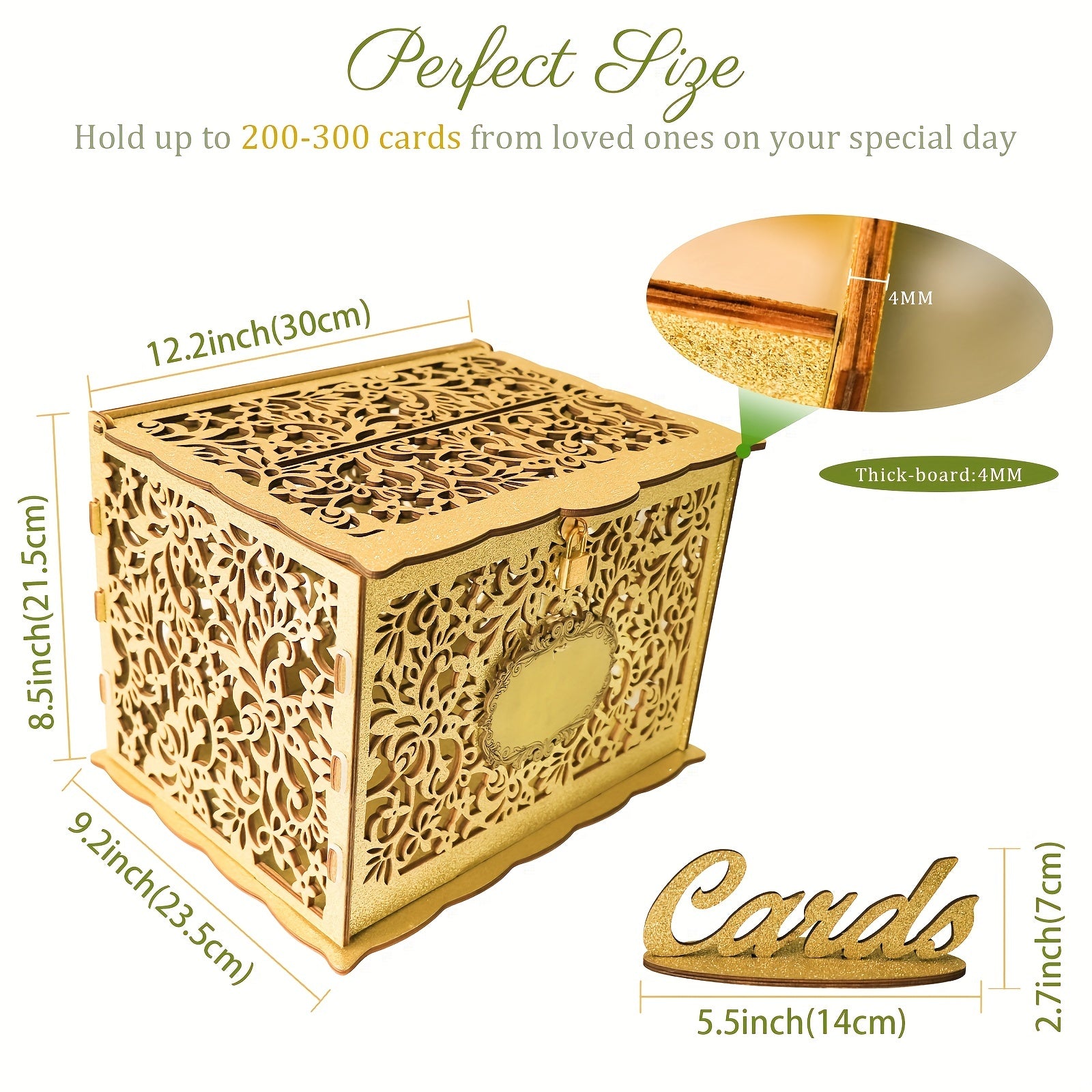 Golden Wedding Card Box Glittery Wooden DIY Envelope Coin Card Box