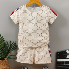 Boys Plaid Casual Outfit T-shirt & Shorts Set Summer