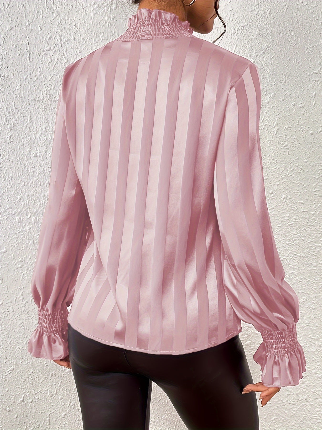  Solid Satin Flounce Sleeve Blouse