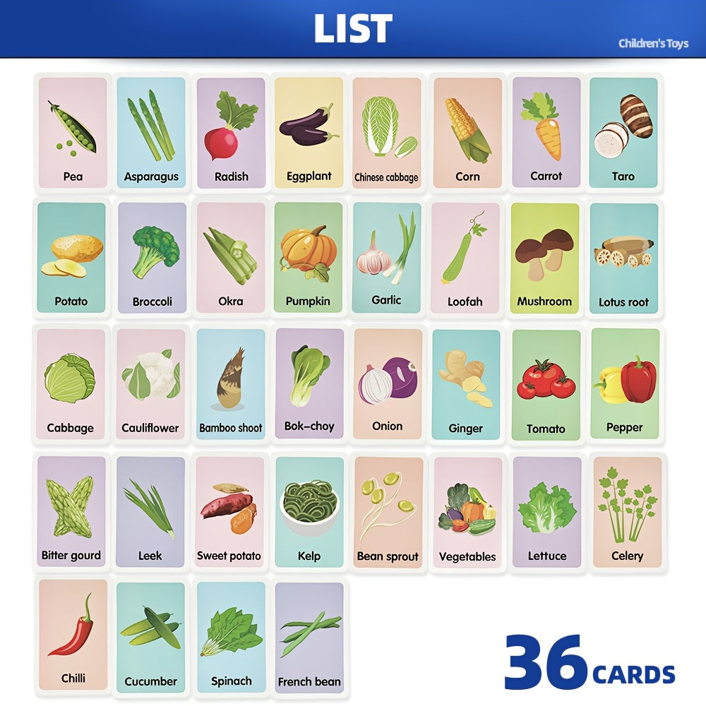 36 Vocabulary Cards Vegetable & Alphabet Word Matching Learning Set