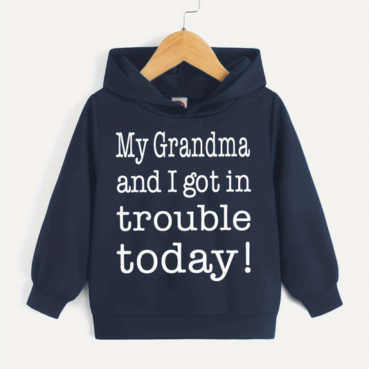 Letter Print Boys Casual Pullover Hooded Sweatshirt