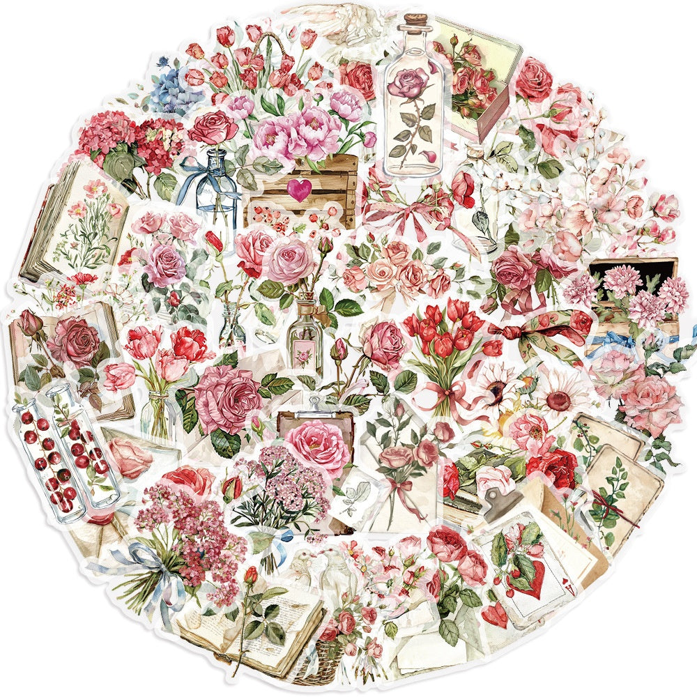 50pcs Reusable Flower & Letter Stickers Mixed Colors Self Adhesive Decals