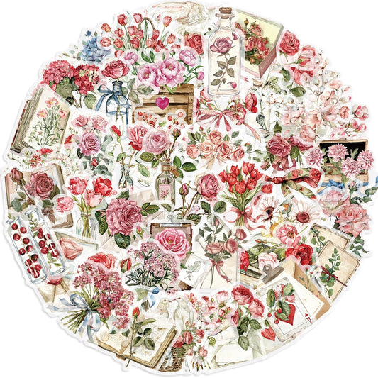 50pcs Reusable Flower & Letter Stickers Mixed Colors Self Adhesive Decals