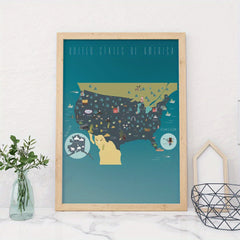 Cartoon Style Map Poster for Children's Room Decor