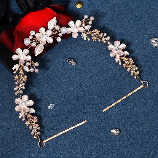 Rhinestone Flower Faux Pearl Head Piece Bobby Pin Hair Hoop Bridal Wedding